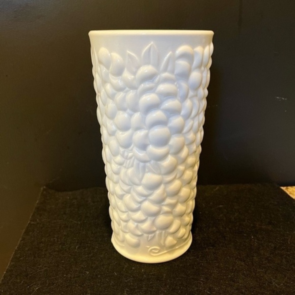 Vintage Textured Fruit Pattern Milk Glass Vase - Picture 4 of 14